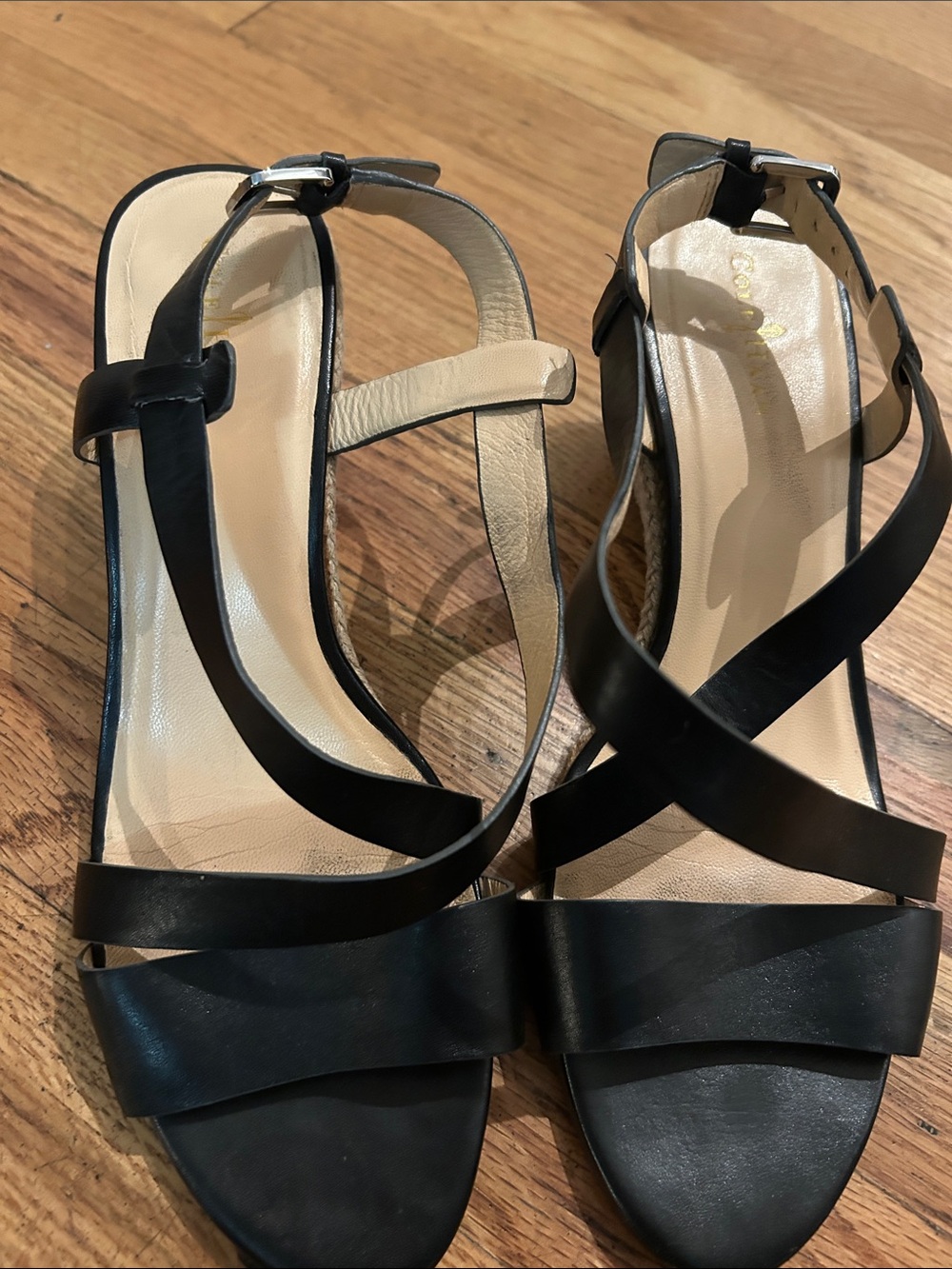 Cole Haan Black Strappy Leather Heeled Sandals